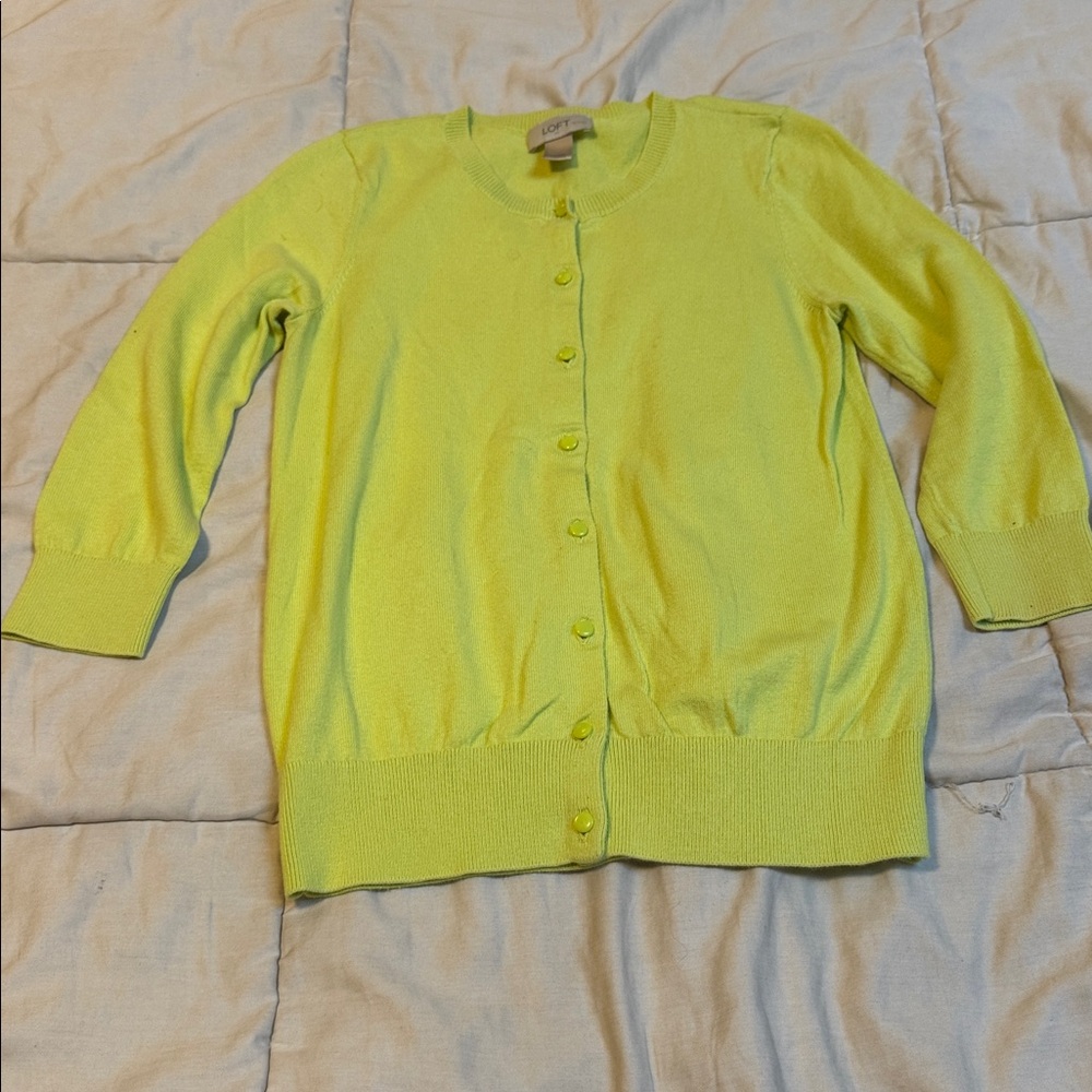 Ann Taylor Loft LimeGreen 3/4 Sleeve Cardigan Sz XSP